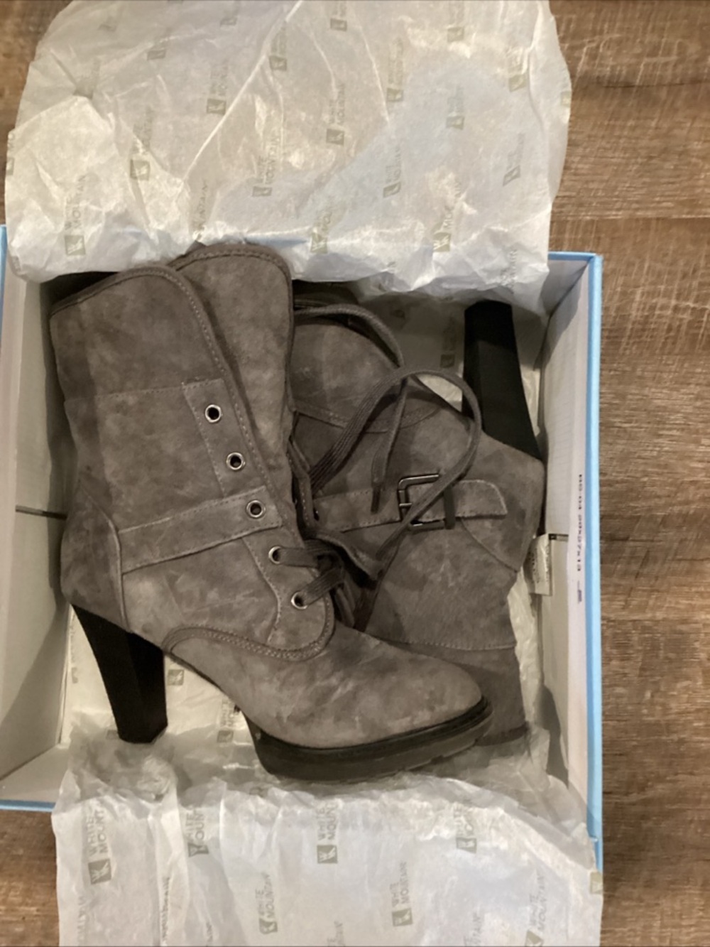 White Mountain Gray Suede Lace-Up Heeled Ankle Boots